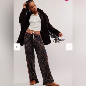 NWT FREE PEOPLE Hudson Canyon Printed Pants-Brown Combo/Animal Plaid XS